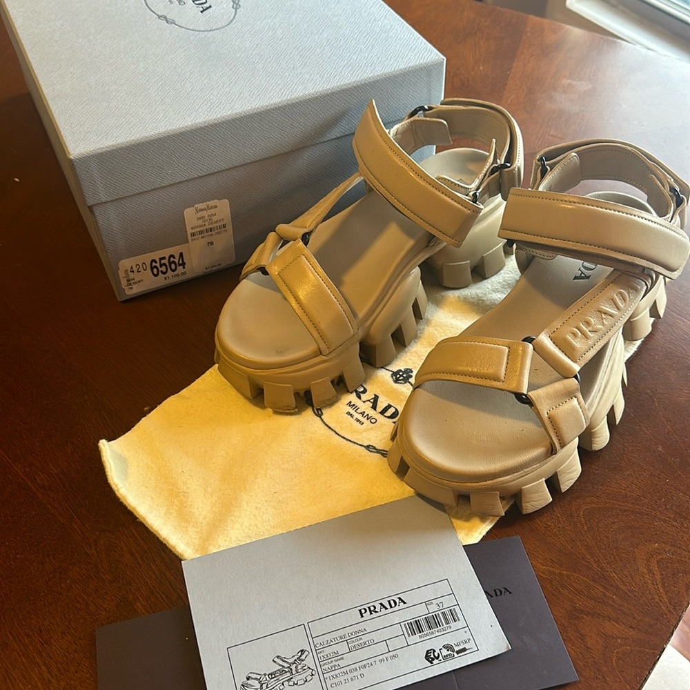 Cream Prada Platform Sandals